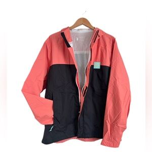 Black + Peach / Salmon Nylon Full Zip Hooded Wind Breaker - Dutch Bros Coffee